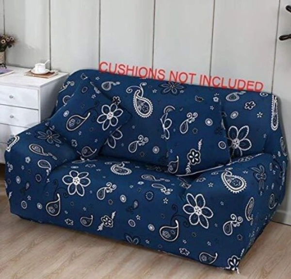 Polyester & Polyester Blend Floral Prints Universal Big Elasticity Flexible Stretch Sofa Cover for Couch Sofa Slipcover (Double Seater, Dark Blue Paisley) -  Blue, Polyster,  Pack of1, 2 Seater